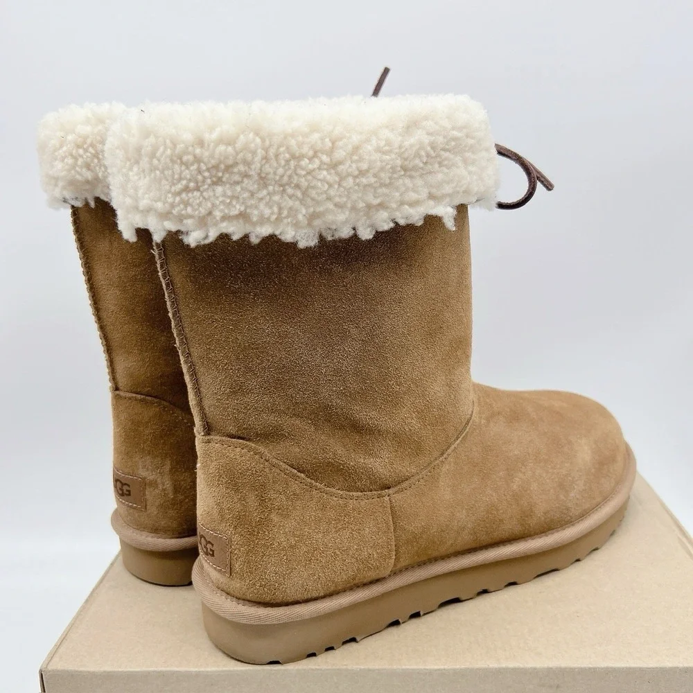 UGG Australia Sarissa Shearling Short Chestnut Waterproof Boots Suede US 11 - Picture 6 of 12